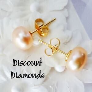 Natural Pink South Sea Pearl 8 mm Stud (Post) Earrings on Solid 14K Yellow Gold